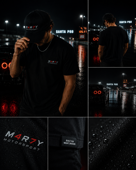 M4R7Y Motorsport Essential Embroidered Tee – Black